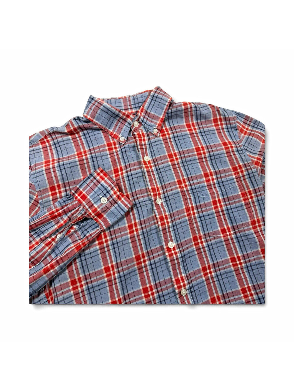J.CREW Men’s Chambray Plaid Button-Down Long Sleeve Cotton Shirt Slim M